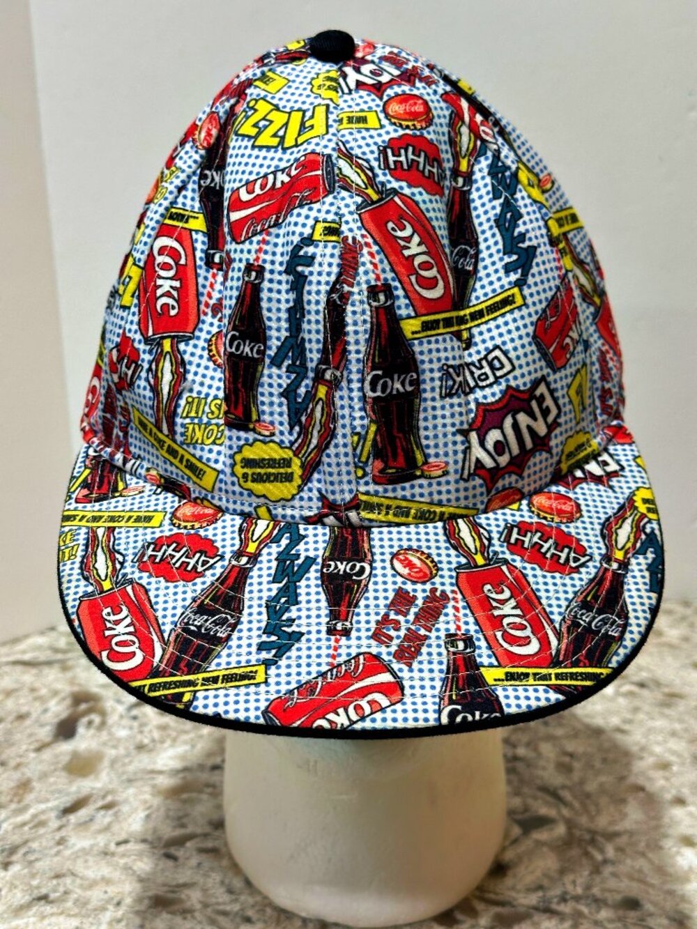 Coca Cola Comic Print Flat Bill Baseball Cap Hat L/XL Coke Pop Art Concept One